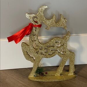 Glittering Gold Reindeer Holiday Decoration